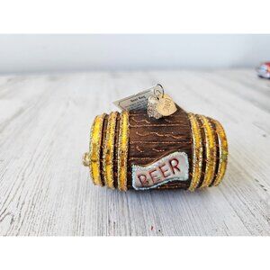 Old world OWC beer keg glass ornament gold glitter Xmas tree